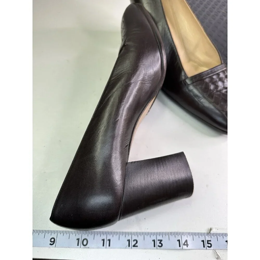 Bottega Veneta Brown Leather Square Toe Intrecciato Pumps Size 10B Interaction